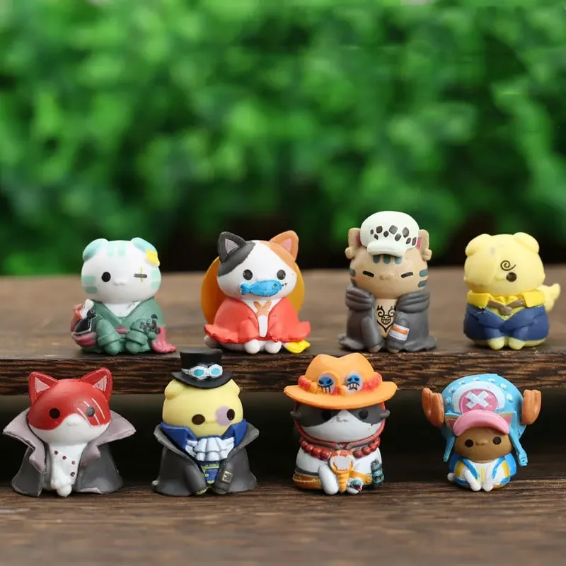 Japanese Anime 8Pcs/Set One Piece Cat Cos Tony Tony Chopper Portgas·D· Ace Trafalgar Law Cake Decoration PVC Model Figure Toys