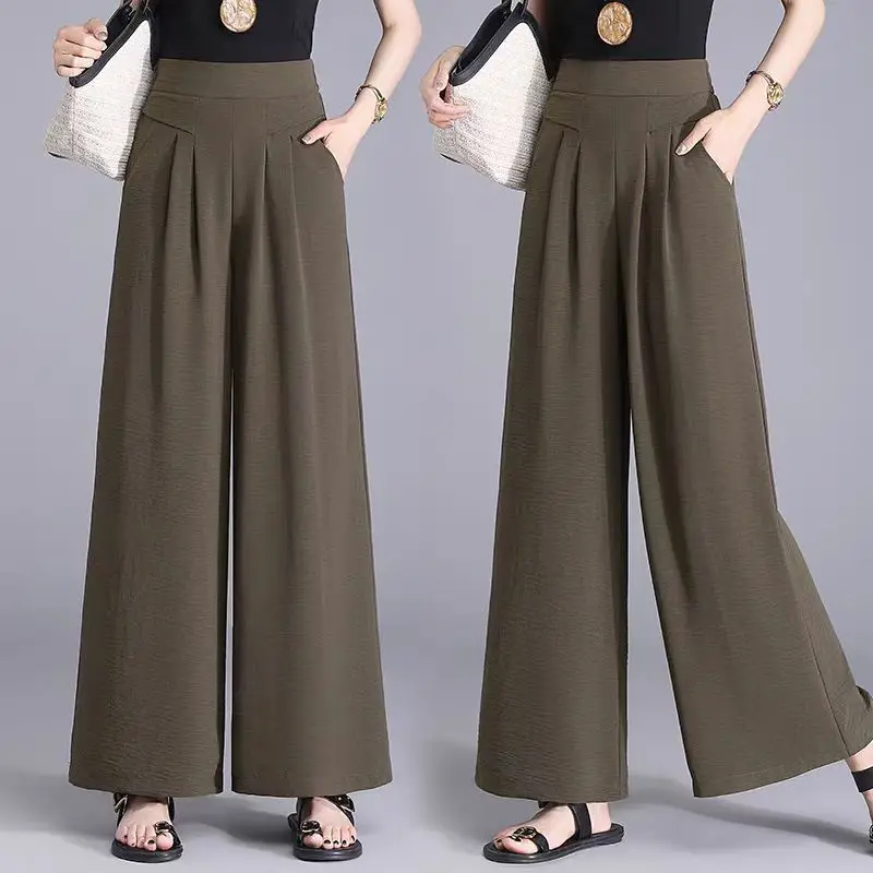 

Модная женская юбка с широкими штанинами, новые летние тонкие стильные свободные эластичные брюки с высокой талией, повседневные с девятью точками