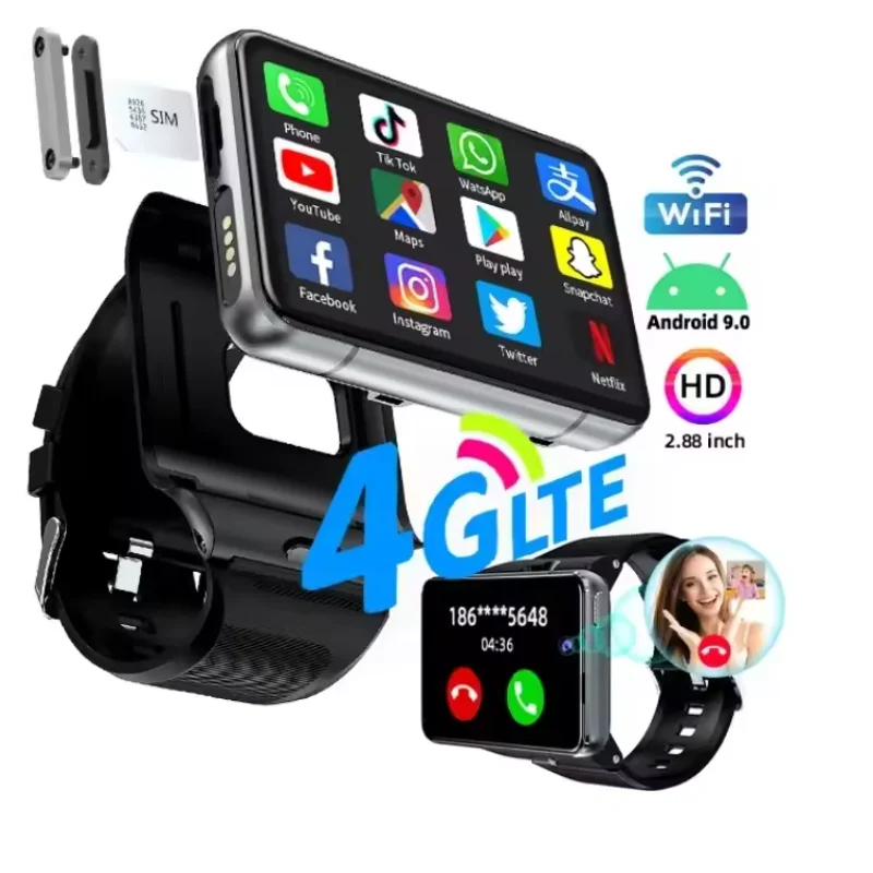 コネクテッドウォッチs9994G LTE,Android 9.0 OS, 4GB, 64GB, 2.8インチ画面,2300mAh,デュアルカメラ,顔認識,GPS,wifi,2025