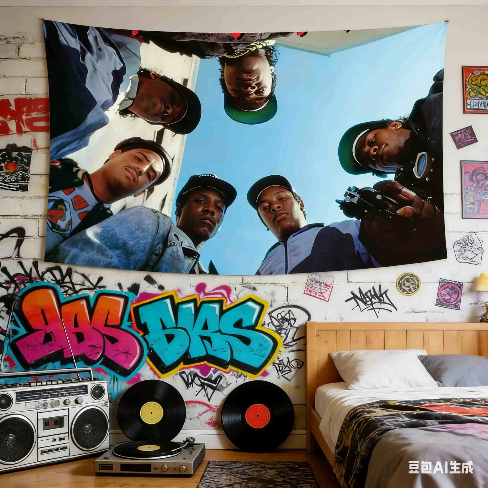 1 Stück Vintage Rap Group Wandteppich aus Polyester, 2D, leichte Wanddekoration, langlebig, waschbar, zum Aufhängen, für Schlafzimmer, Wohnzimmer, Zuhause