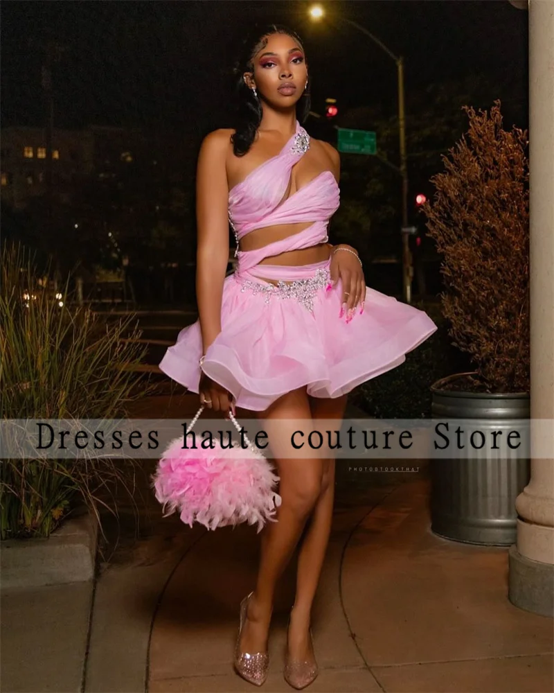 

Pink Tulle One Shoulder Short Prom 2025 For Black Girl Party Dress Cocktail Dresses Formal Ball Gown Customized