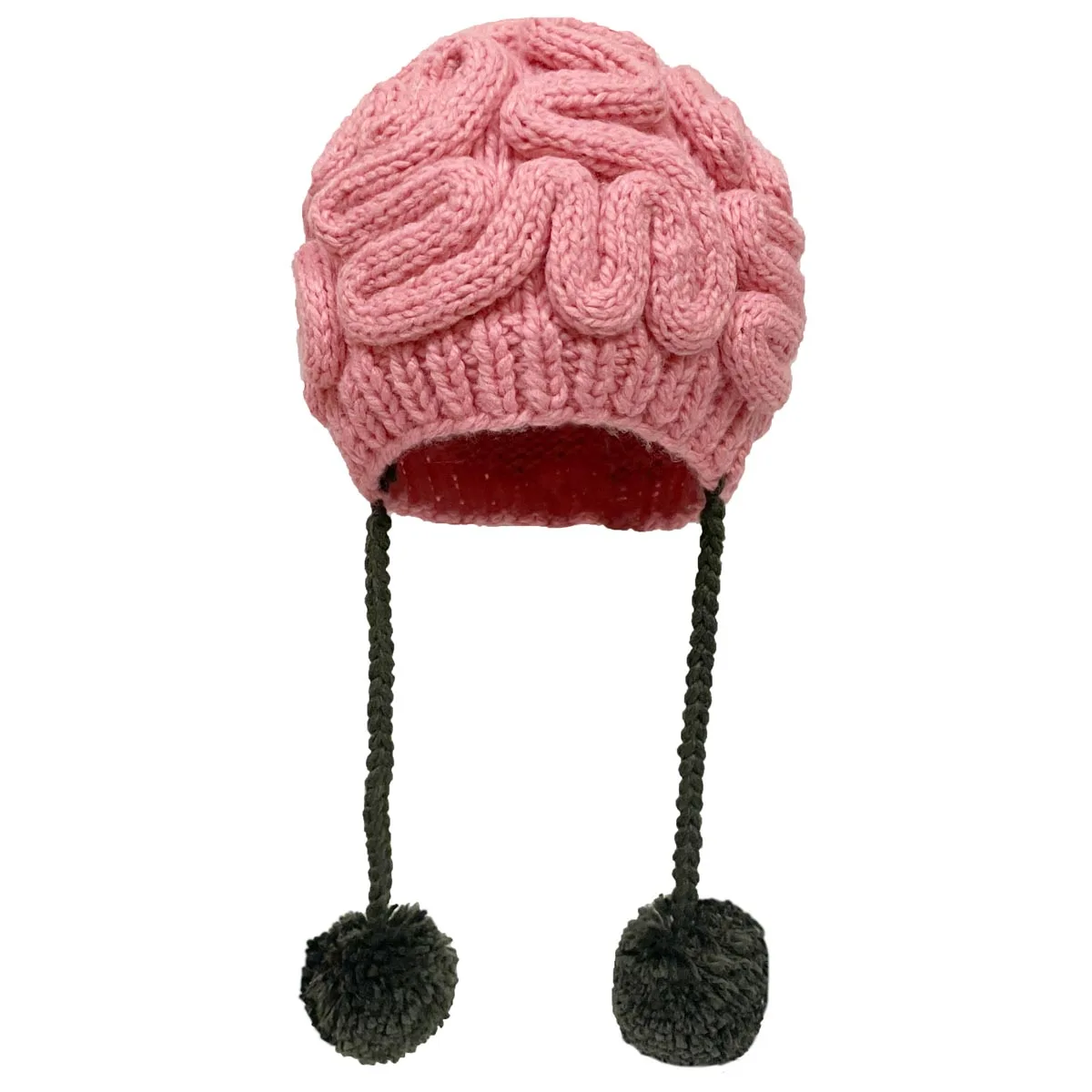 BomHCS Handmade Crochet Funny Brain Knitted Beanie Hanging Cap Unisex Pompom Warm Hat