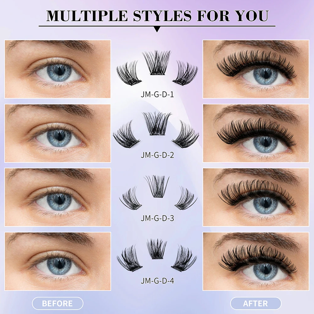 Press on Self-adhesive Lash Clusters No Glue Needed Mix Length D Curl No Sticky Residue Cluster EyeLashes Natural Look Beauty