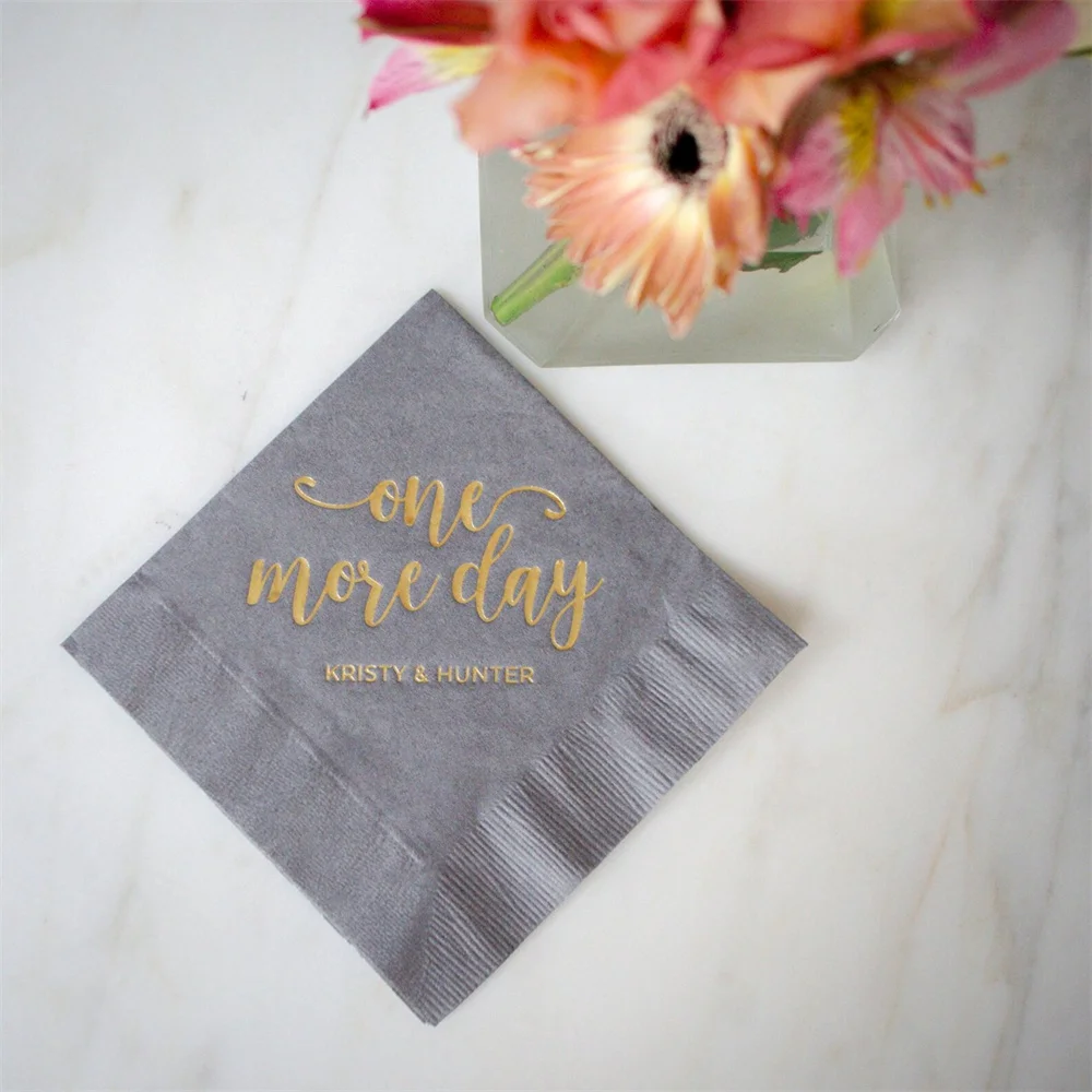 50pcs Rehearsal Dinner Napkins, One More Day Cocktail Napkins, Gray Wedding Napkins, Gold Foil, Paper Party Napkins, Custom Hors