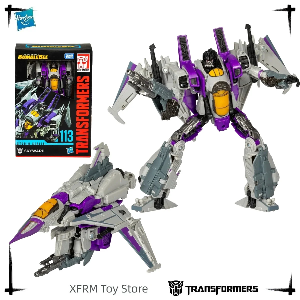 Hasbro Transformers Studio Series 113 Voyager Skywarp Bumblebee Movie Cybertron Jet Figuur met Achtergrond