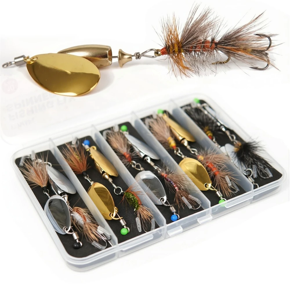 

10PCS Trout/Salmon Spinnerbaits - Rooster Tail Blade + Dry Fly Tail Hand-Tied Stimulator/Humpy for Trout Salmon Pike & Bass