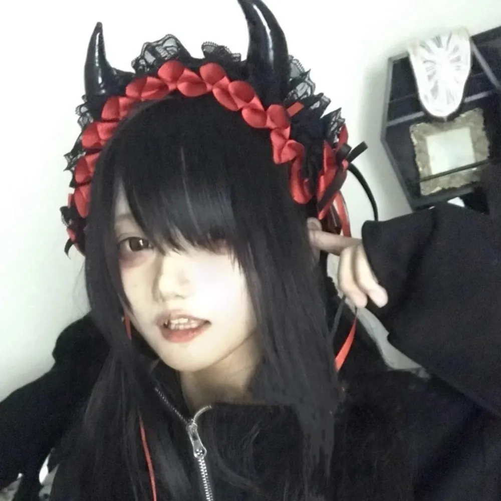 Dark Style Ruffle Devil's Corner Hair Band Punk Bow Little Devil Headband Cosplay Tulle Gothic Headwear Lolita Accessories