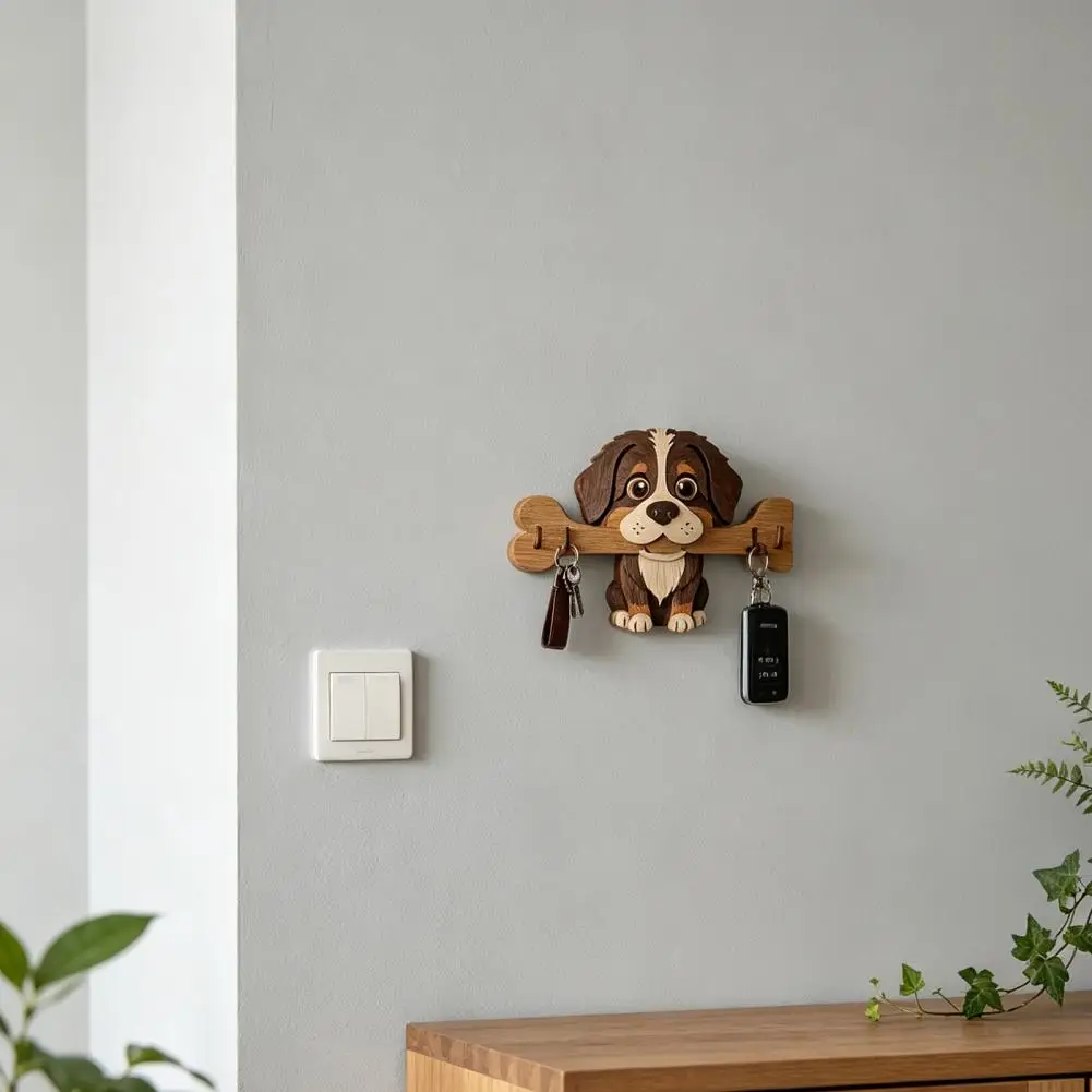 Durable Key Hanger Cartoon Dog Shape Key Hanger Wall Mounted No Punching Storage Hook Sturdy Moisture-proof Space for Home