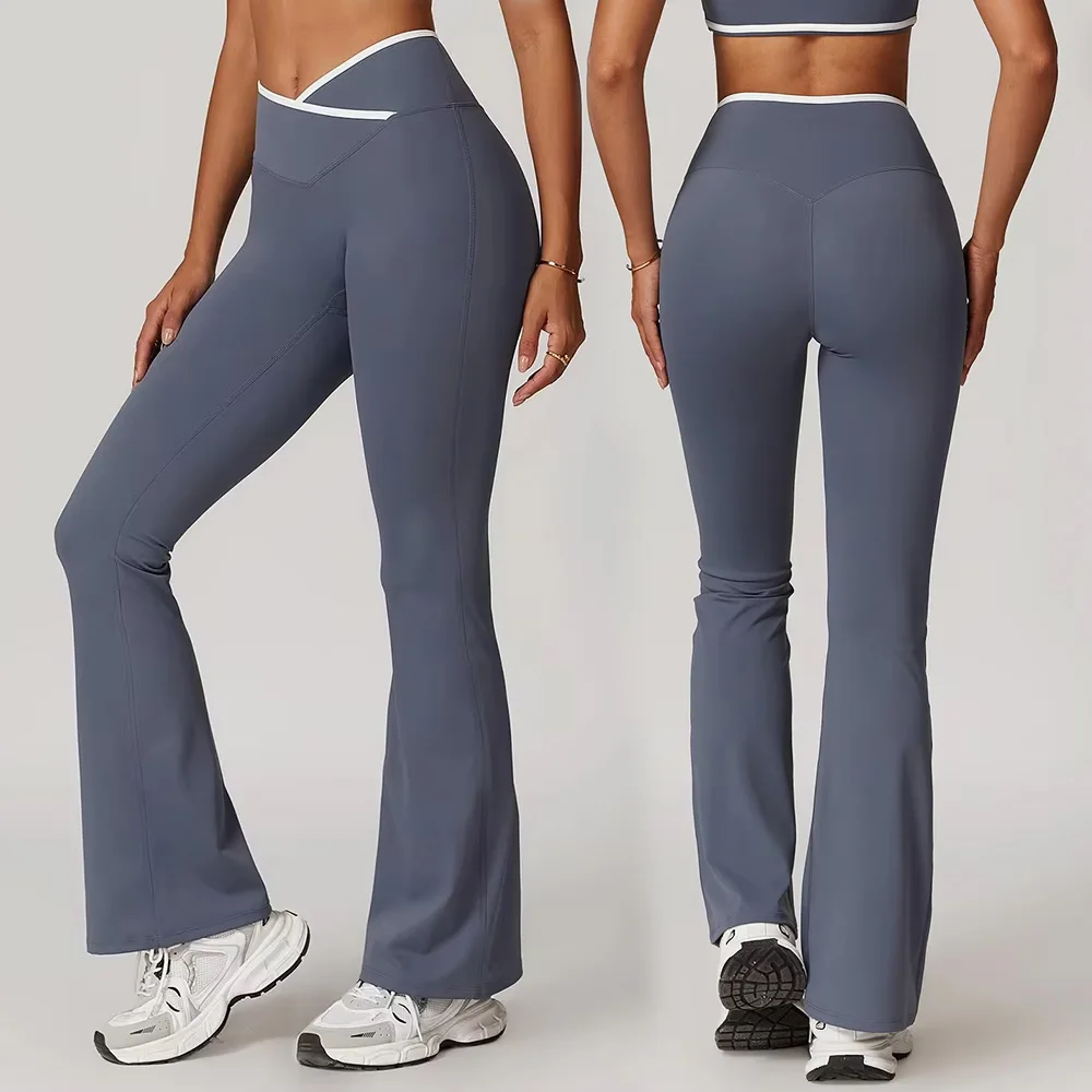 Bell-bottoms Female Leggings Fitness Yoga Pants Tights High Waist Gym Leggings V-shaped Waist Women Workout Running Yoga Legging