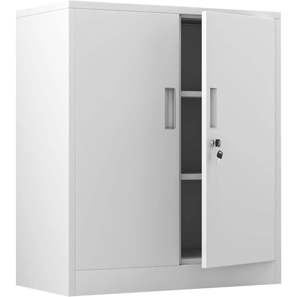 

Metal Storage Cabinet with Locking Doors and 2 Adjustable Shelves, Small Lockable Steel Storage Cabinets for Garage Home Office