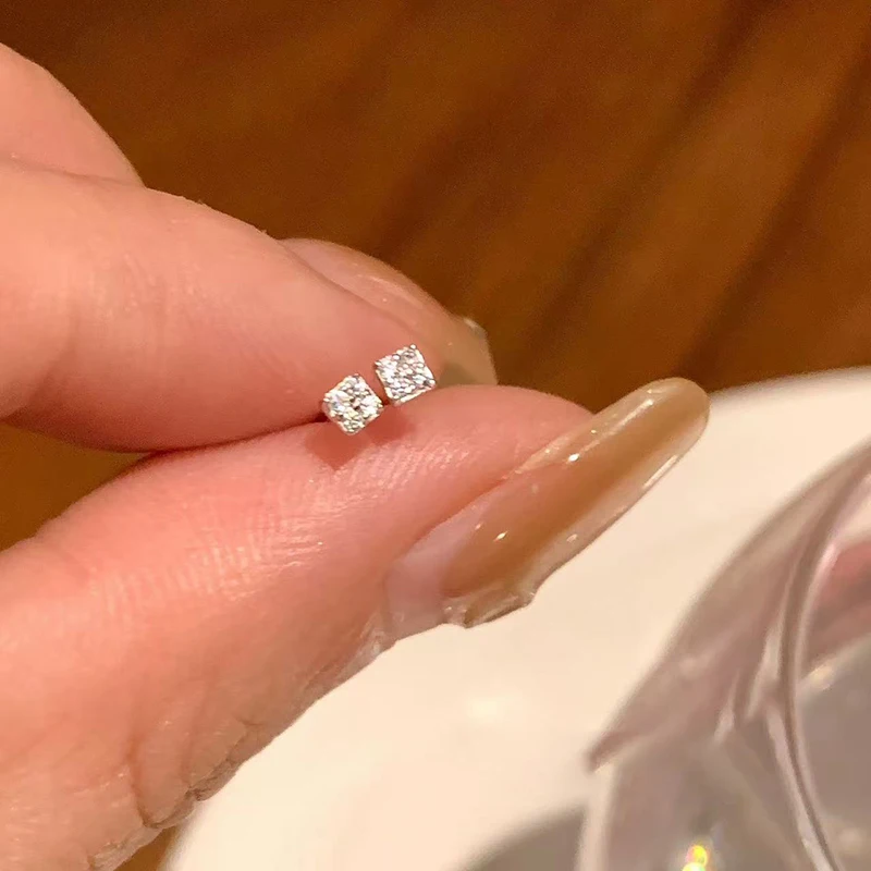 حقيقي 925 فضة صغيرة هندسية الزركون وأقراط لسحر المرأة العصرية مشرقة غرامة مجوهرات الحد الأدنى اكسسوارات #3