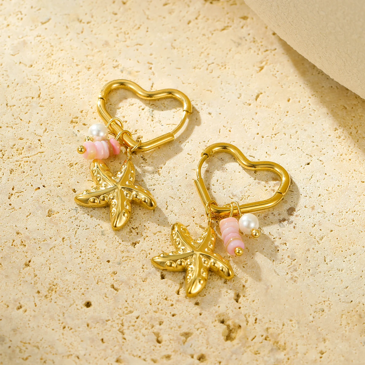 NIMAI Women Stainless Steel Hoop Earrings Ocean Beach Style Irregular Natural Stone Pearl Conch Starfish Charms Drop Earrings