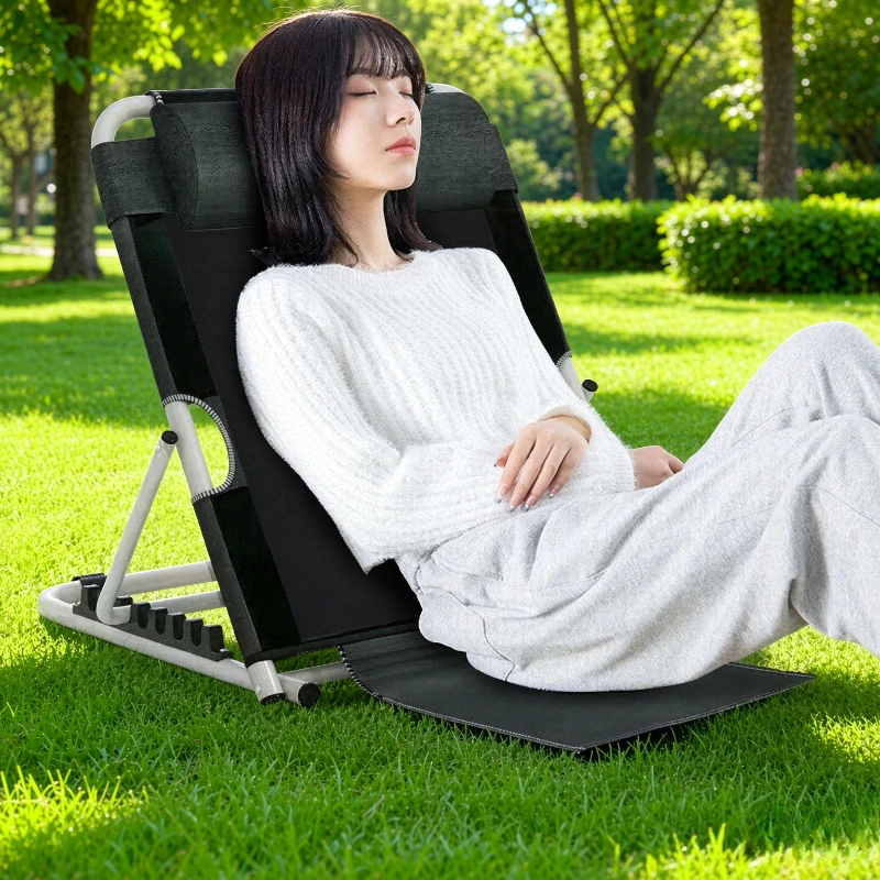 6 Level Adjustable Foldable Bed Backrest Chair with Pillow No Assembly Portable Black Seat for Dormitory Home Use 침대 등받이 의자