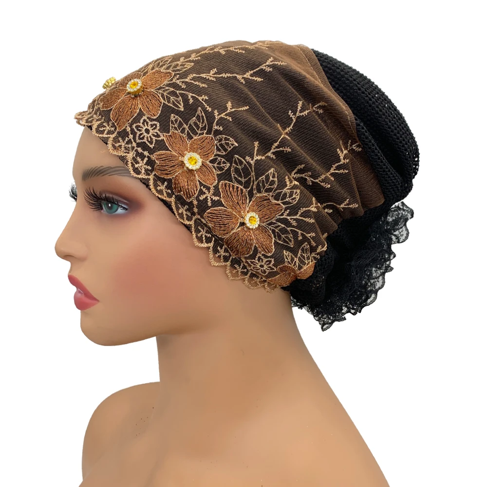 Stickerei Turban Kappe für Frauen Sommer Atmungsaktive Kopf Wraps Motorhaube Muslimischen Unter Schal Hut Krebs Chemo Hüte Turbante mujer – Detail 6