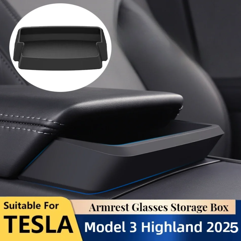 

For Tesla Model 3 Highland 2024 2025 Center Console Sunglasses Holder Silicone Car Interior Central Armrest Storage Box Kit