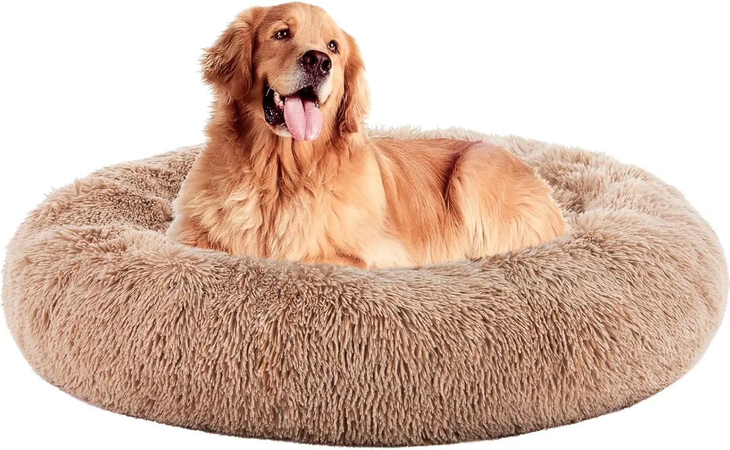 

37.4' Calming Donut Dog Bed for Large Dogs, Machine Washable Round Pet Bed, Anti-Slip Cozy Faux Fur Bed, Brown