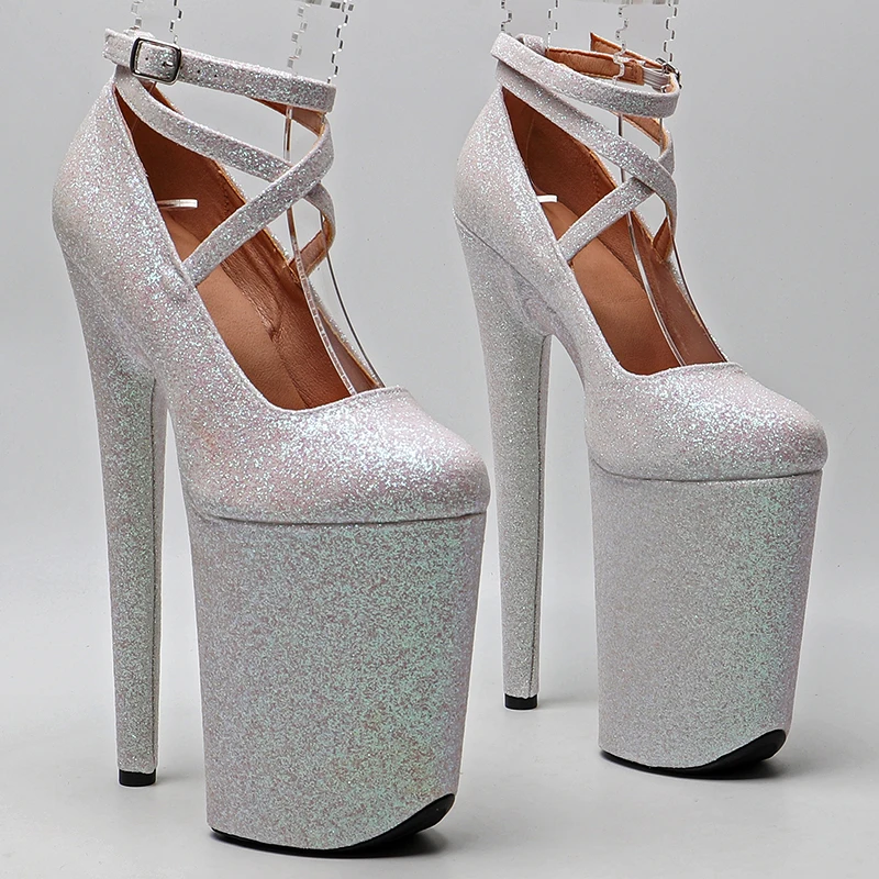 Leecabe 23CM/9inches Glitter PU upper fashion trend exotic sexy romantic Platform Sexy High Heels Pole Dance shoes