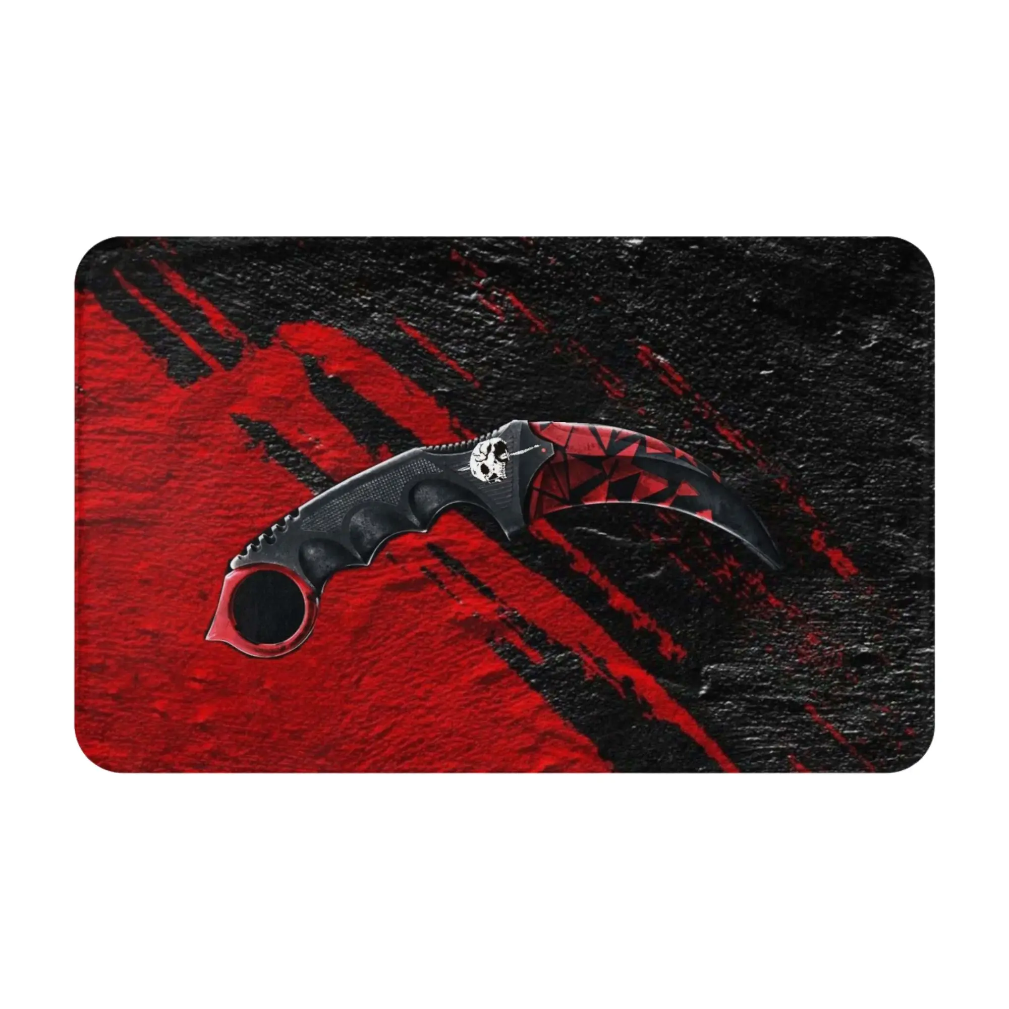 Red Brush Karambit Knife Wallpaper Anti-Slip Doormat Kitchen Mat  Hallway Indoor Home Decorative