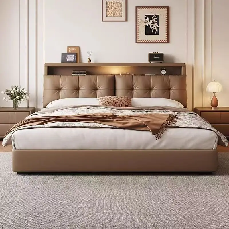 Bedside storage leather bed, multi-functional drawer European soft bag master bedroom double bed