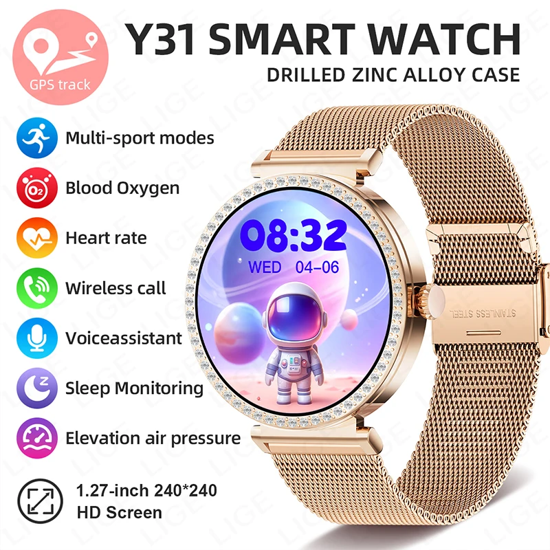 

LIGE Luxury Diamond Smart Watch Women Bluetooth Call Smartwatch Heart Rate Monitor Smartwatches Mujer Smart Bracelet Ladies Gift