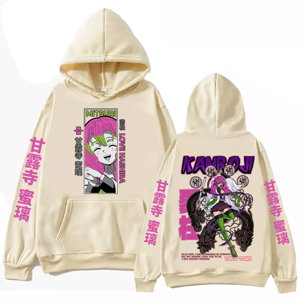2025 atasan Pullover Harajuku Anime Demon Slayer Kanroji Mitsuri Hoodie Atasan Pria Wanita Sweatshirt hadiah penggemar