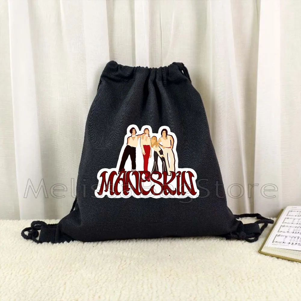 

Maneskin Damiano David Italia Music Band MAMMAMIA Victoria Damian Canvas Drawstring Backpack Bags Sports Gym Sackpack String Bag