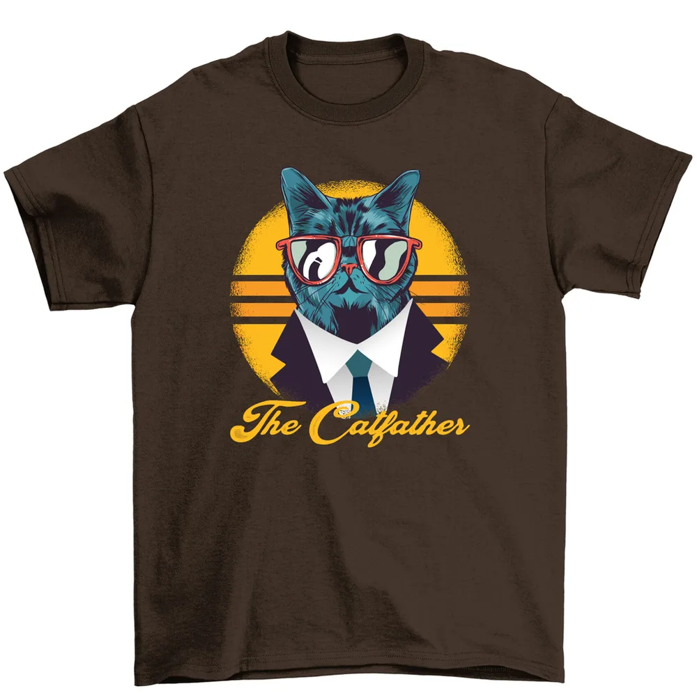 The Catfather Vintage Cat Dad Gift T-Shirt Men High Quality 100%Cotton Short Sleeve