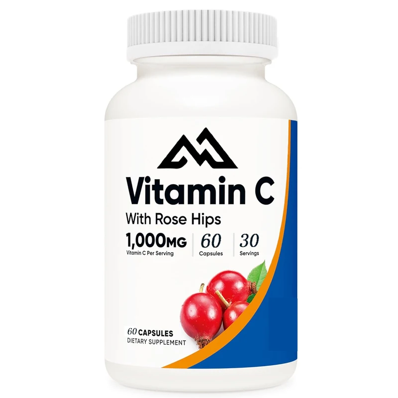 Rosehip Vitamin C 1025mg, 60 capsules - Vitamin C 1000mg, Rosehip 25mg, high-quality, non GMO, gluten free supplement