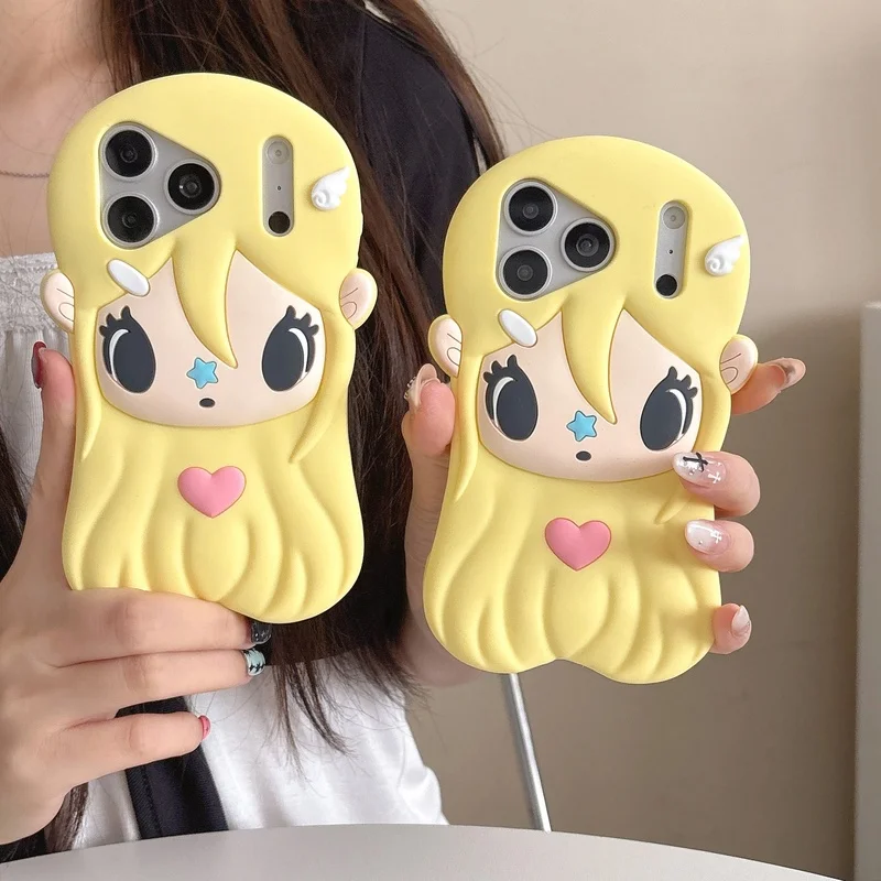 3D Cartoon Big Eyes Girl Silicone Phone Case For iPhone 18 17 16 Pro Max 16Plus 16Pro Comfortable Design Preferred Gift