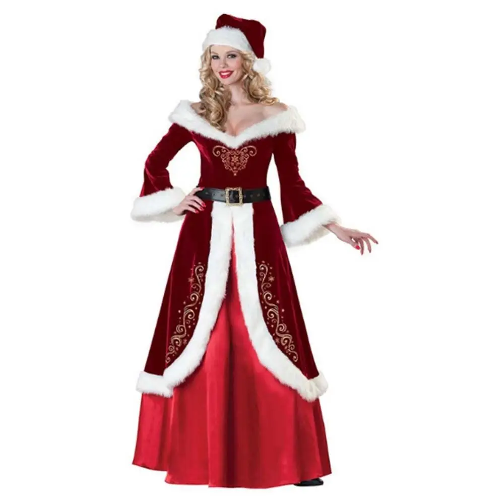 

Hat Santa Claus Cosplay Costume Socks Dress Christmas Cosplay Cloth Glove Shawl Women Evening Dress Stage Performance