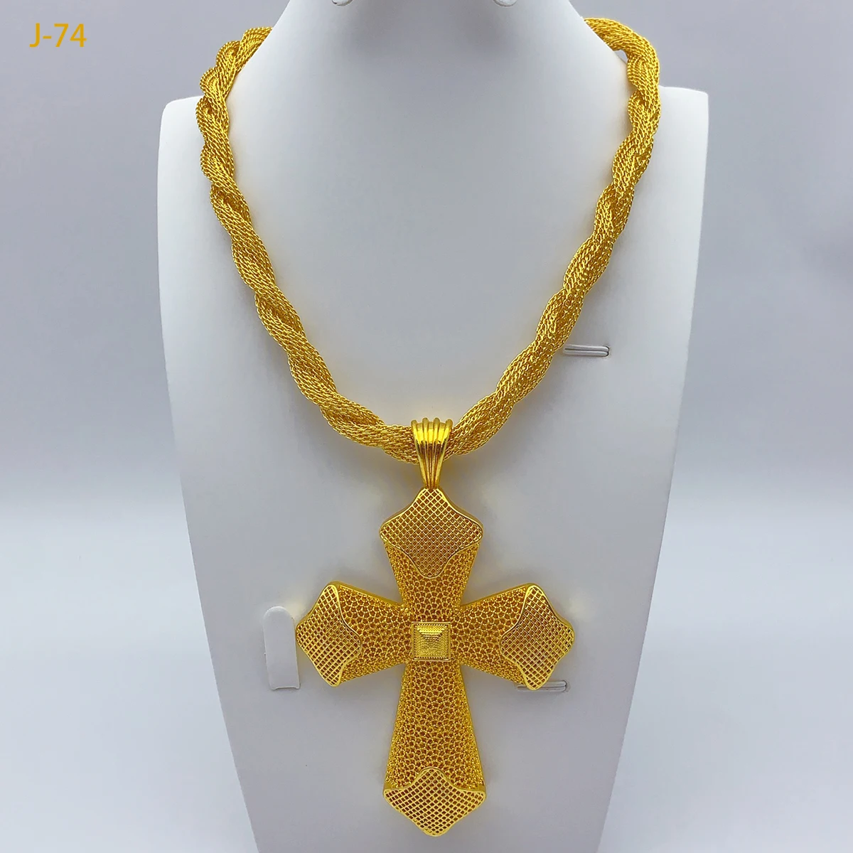 Dubai-Kreuz-Anhänger, gedrehte Kette für Frauen, Männer, afrikanische Hochzeit, Party, vergoldet, äthiopischer Eritrea-Schmuck, Kreuz-Geschenk