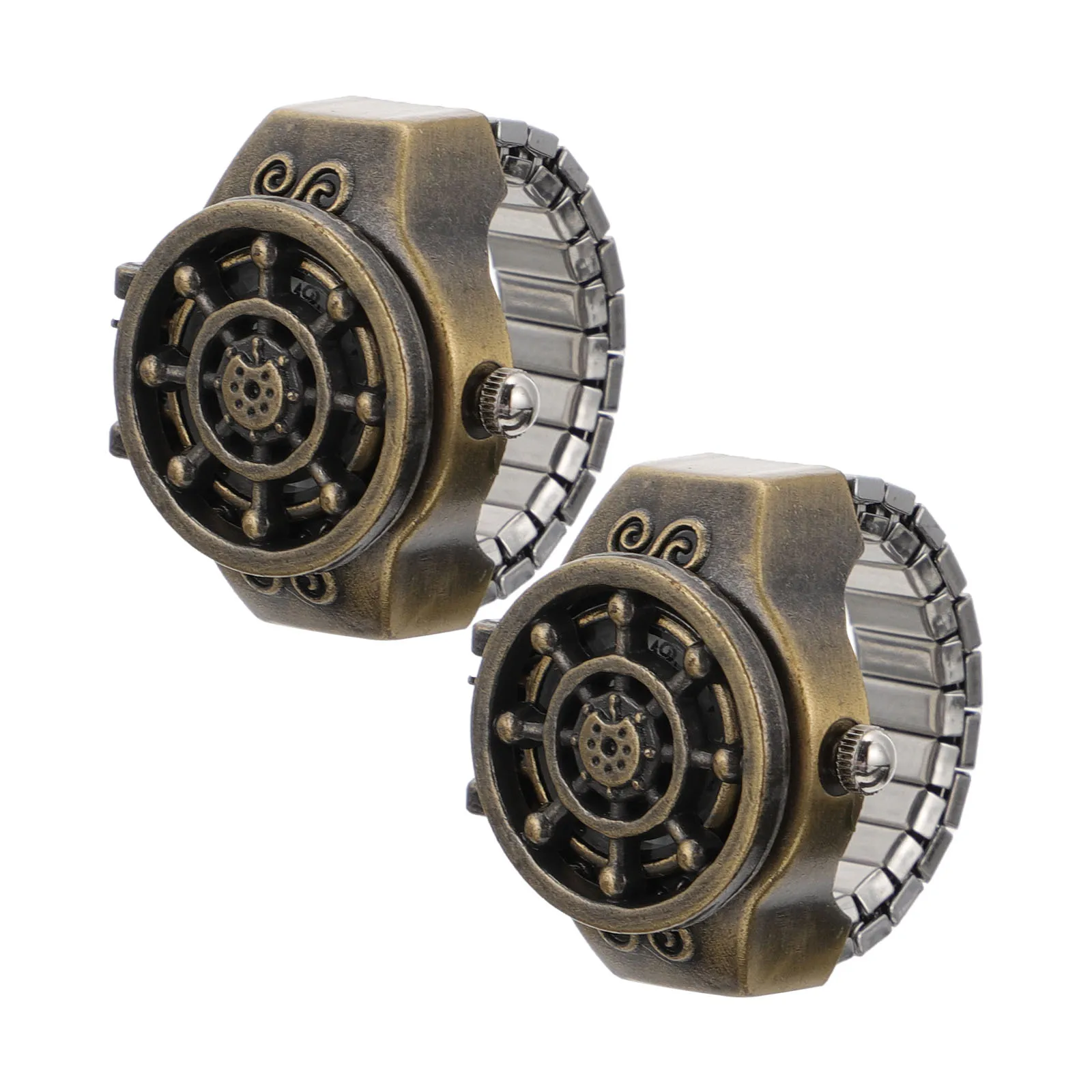 

2pcs Ship Wheel Ring Watch Fashion Decorative Zinc Alloy Unique Jewelry for Women Comfortable Durable Quartz
