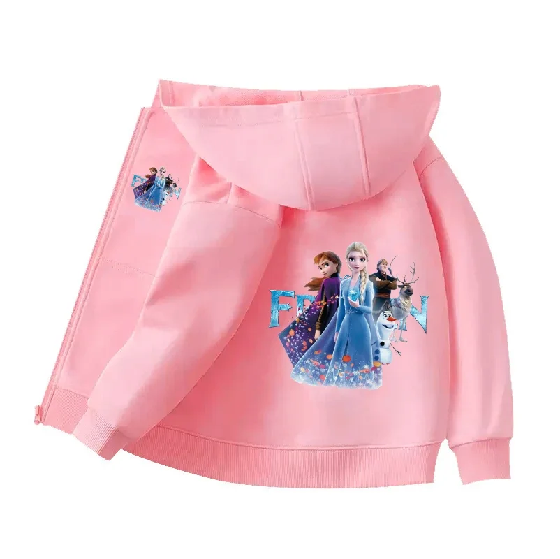 Frozen Elsa Anna Zipper Hoodies Girl Sweatshirt Autumn and Winter Long Sleeve Harajuku Pullovers Disney Stich Casual Hooded Tops