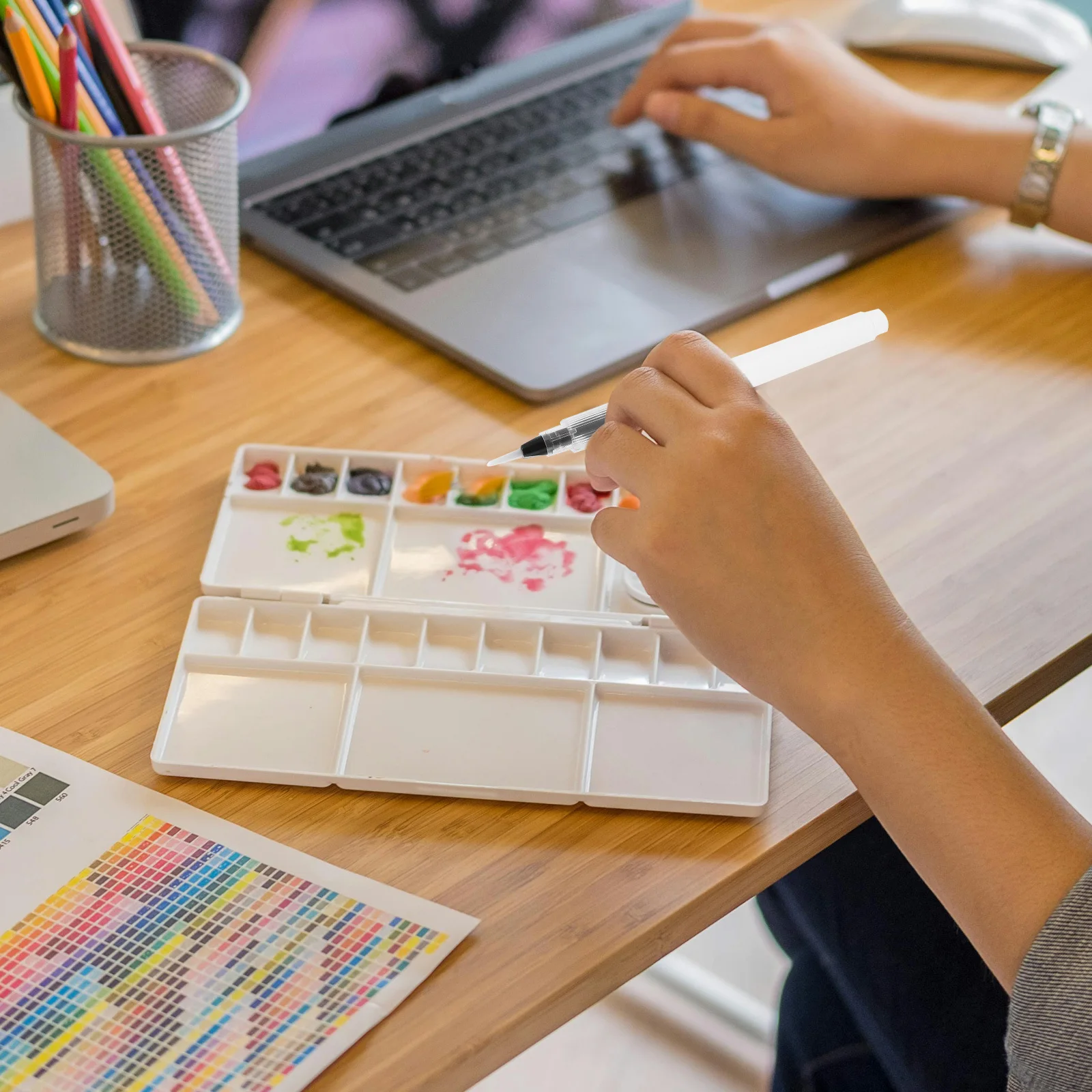 

6Pcs Watercolor Brush Pen Refillable Flat Water Brushes for Travel Outdoor Painting Drawing Supplies Watercolor Paint Pens