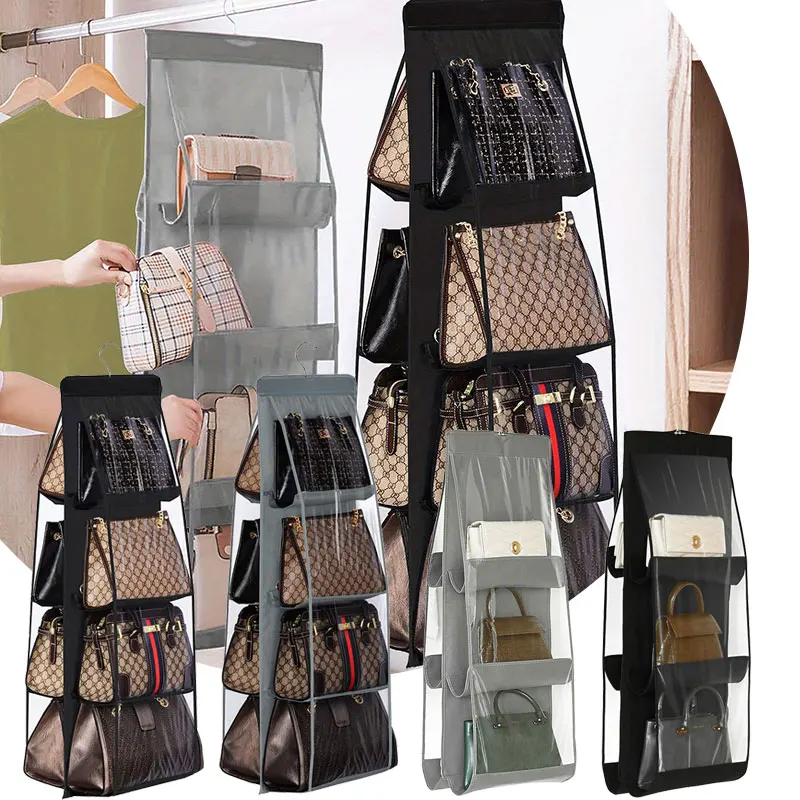 

6/8 Grids Handbag Hanging Storage Bag Hanging Bag Non-Woven Multi-Layer Wardrobe Storage Dustproof Double-Sided Storage Bag