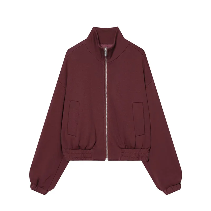 

Женская куртка 2026, новинка весны, винно-красная, с длинным рукавом, простая флисовая куртка на молнии, повседневная модная универсальная куртка