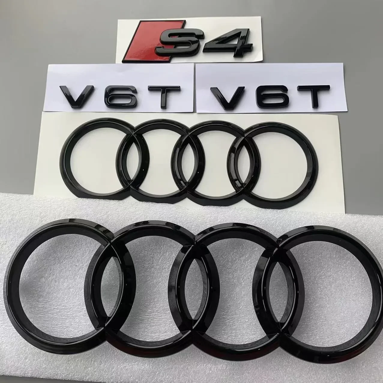 Modified Accessories ABS Bright Black for Audi S4 2020-2024 4-Ring Car Hood Front Grill Emblem Rear Trunk Badge V6T Sticker