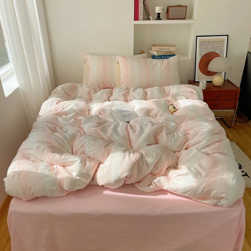 3/4pcs Pink Gradient Design Duvet Cover Set Kids Adults Bedroom Soft Queen Bedding Student Single Skin-friendly Comforter Cover