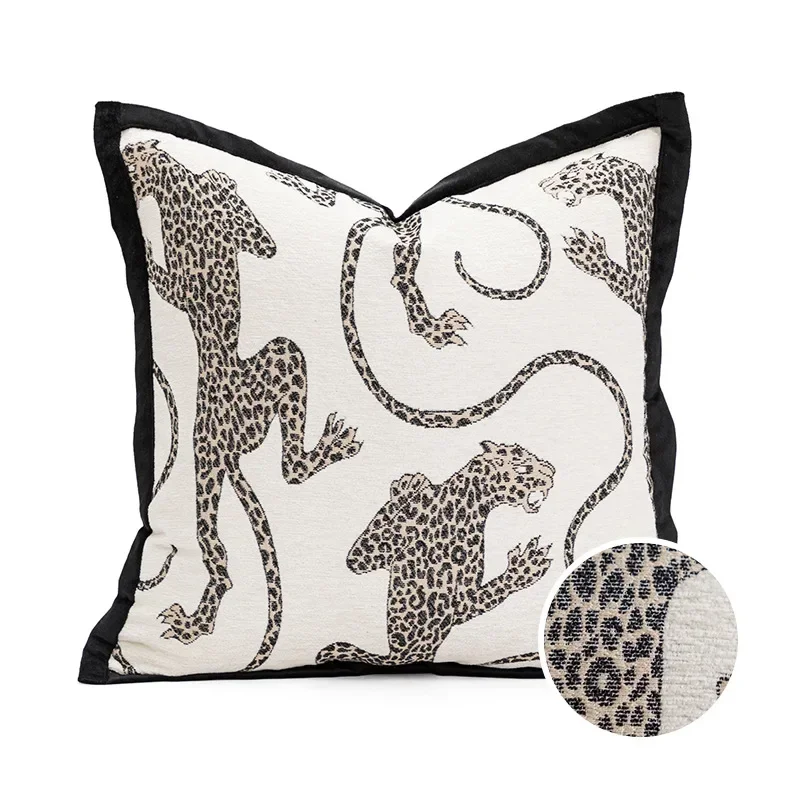 Modern simple black and white pillow cover living room sofa high-end backrest model room leopard jacquard cushion cover
