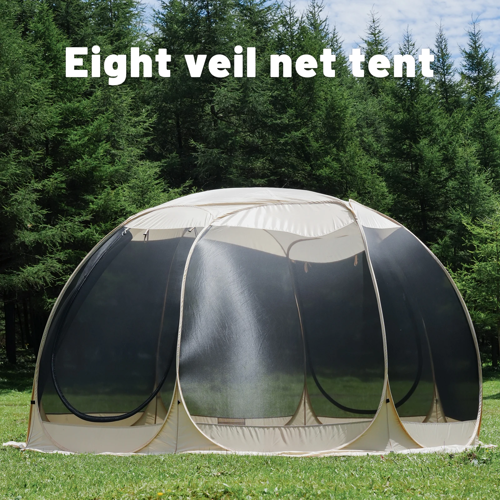 

Multi-Functional Outdoor Tent for 6-8 People ,Pop-UpCanopy + Mosquito Net Shelter 2-in-1 ,Garden CampingLodge with Weatherproof