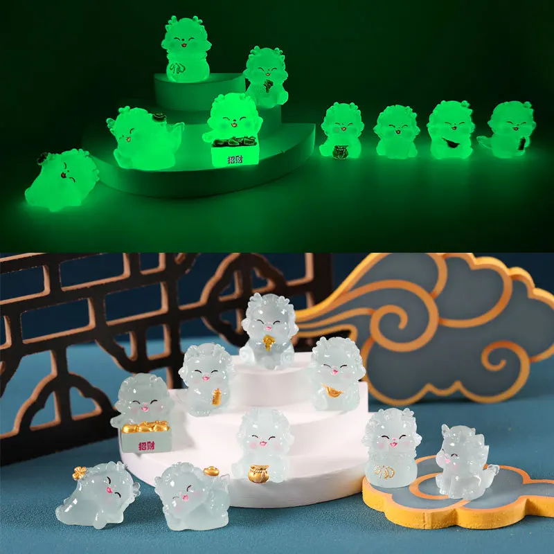 Cute Mini Luminous Dragon Figurine 2024 Chinese Year of The Dragon Ornament Micro Landscape Decoration Dollhouse Miniature Toy