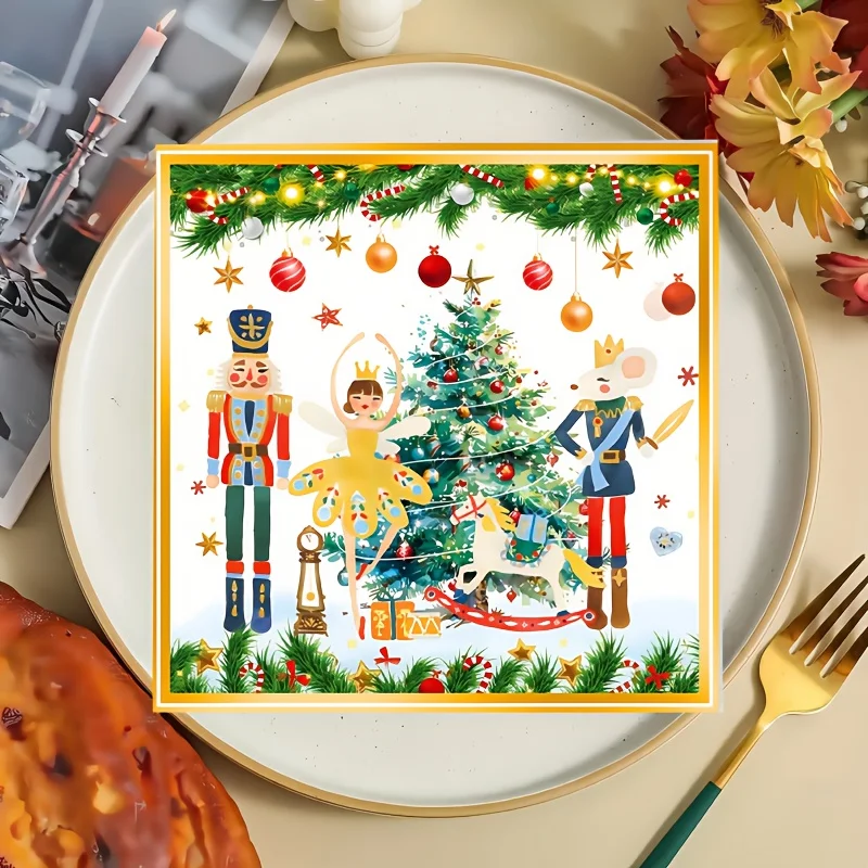 

100 Pieces White Christmas Nutcracker Watercolor Dinner Napkins for Table Decor Ideal for Christmas Themed Parties