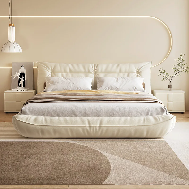 European Base Double Bed Design Beige Minimalist Modern Floating Double Bed Pliable Japanese Cama Matrimonial Furniture For Home