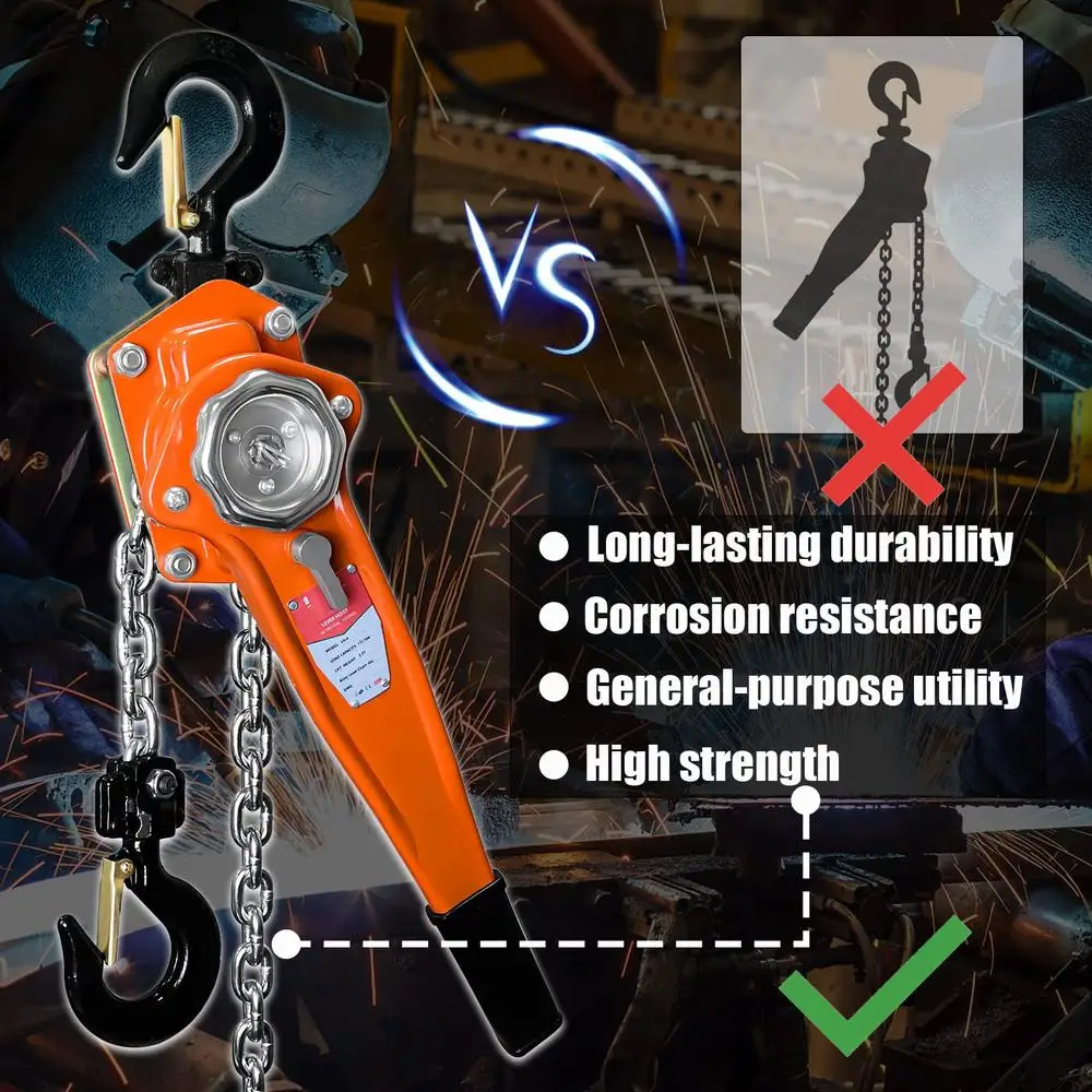 20 ft Lever Chain Hoist 3300 lbs Load Capacity Manual Ratchet Come Along Tool