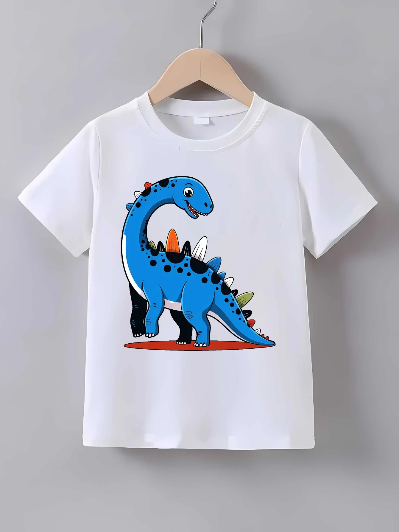 Kids Family Matching T Shirt Blue Spotted Dinosaur Cartoon Print Short Sleeve Cotton Tops For Boys Girls Daily Casual Outfit
