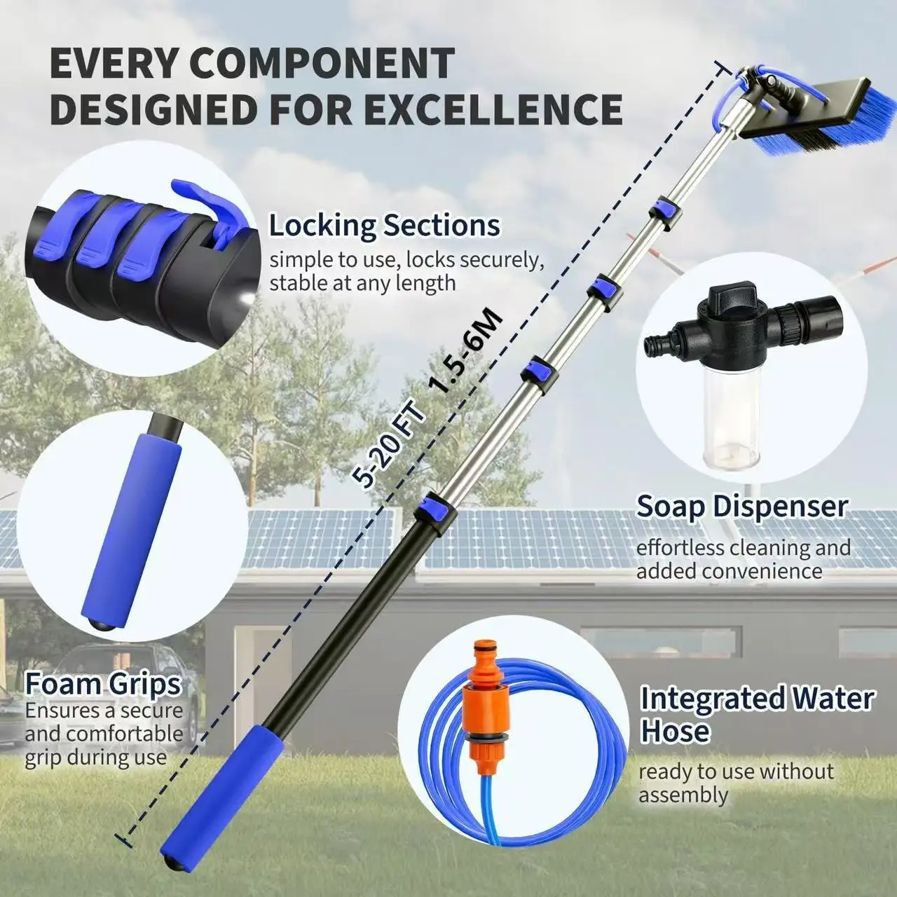 Carbon Raamreiniging, Paal OEM 6m 4.8m 3.6m Telescopische Koolstofvezel Watergevoede Palen Met Borstel, Reinigingsstaaf