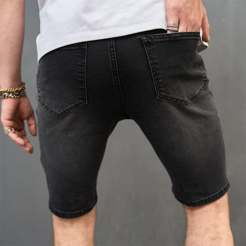 Mens Jeans Shorts 2023 New Trendy Retro Washed Perforated Knee Length Denim Shorts Large Size Ripped Jeans