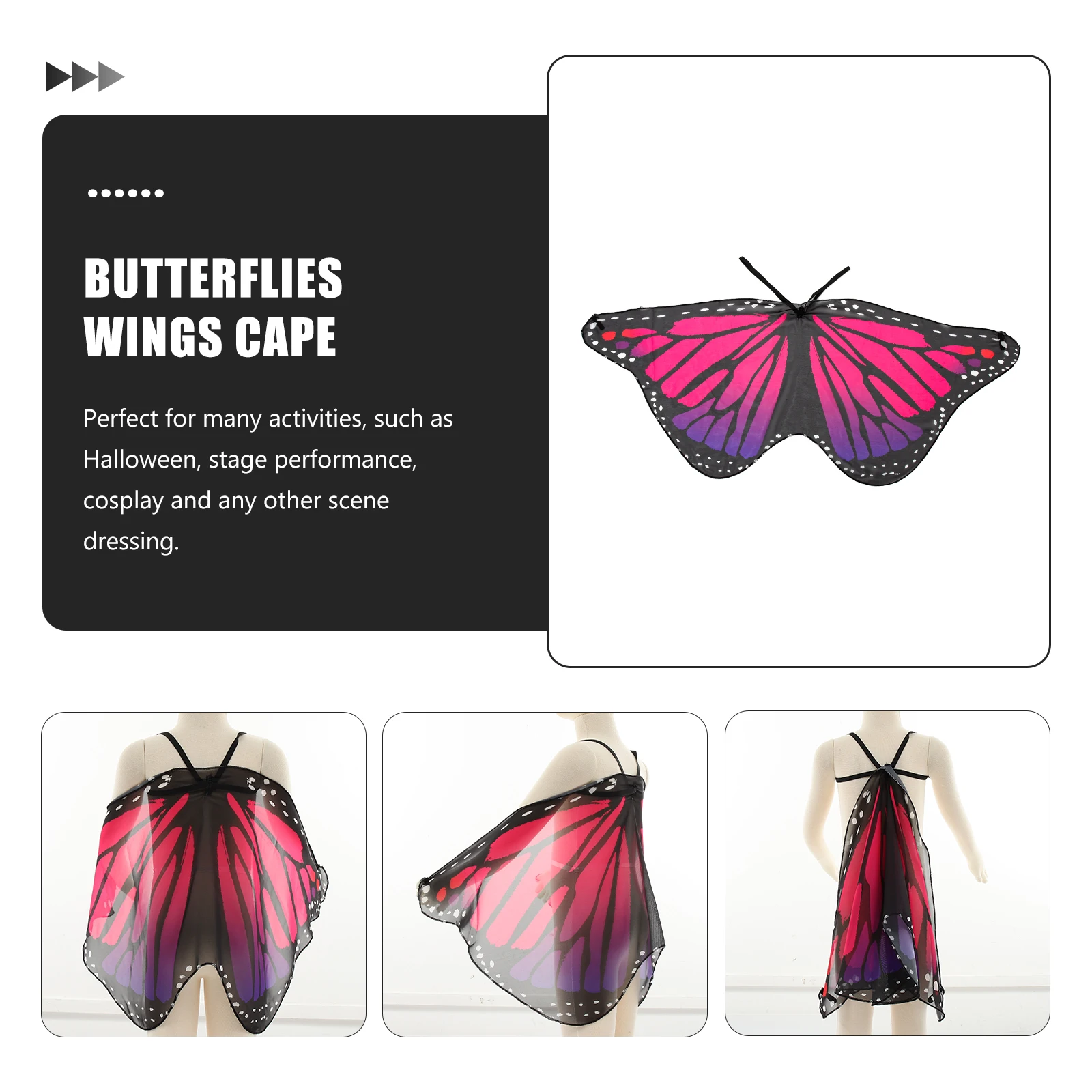 

Butterfly shaped Cape Kids Costume Polyester Halloween Party Prop Toddler Children Dress Cosplay Wing Lightweight Storage Easy