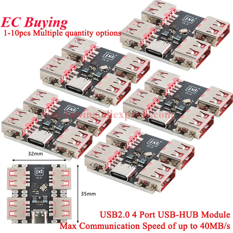 1-10Pcs USBHUB USB2.0 4-port Controller Expansion Module USB 2.0 to 4 Channel Way Splitter USB-HUB Type-C Extender Board 40MB/S