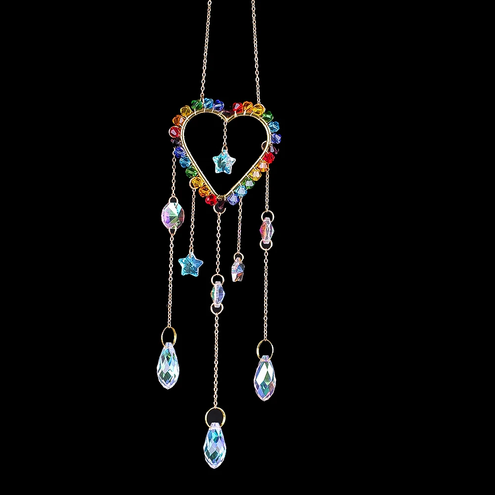 

1pc Colorful Heart Crystal Pendant Pentagram Oval Handmade Iron Chain Home Decoration Valentine's Day Party Supplies